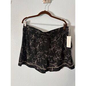 Cozy Earth Women Black Floral Leaf Pajama Shorts XL NWT Drawstring Pockets